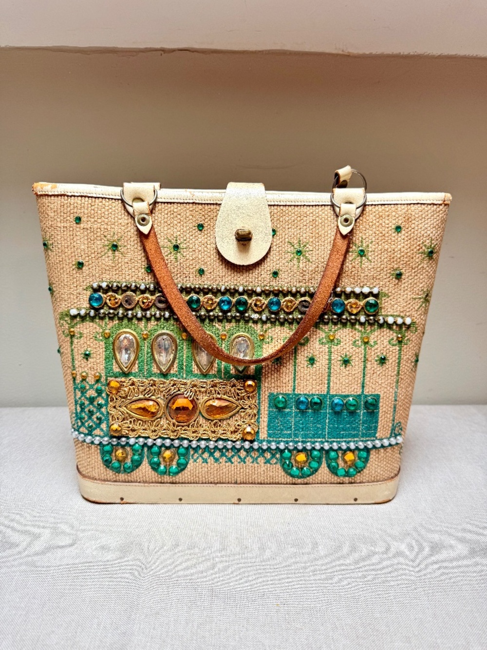 Vintage Enid Collins of Texas Original Cable Car Embellished Purse Handbag Tote